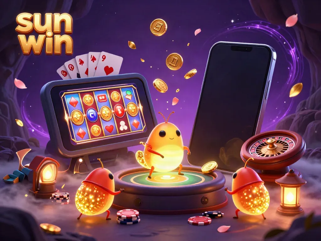 Engage in dazzling casino fun with sun win as glowworms illuminate gaming excitement in a vibrant cave.