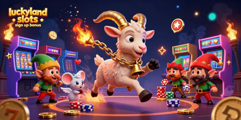 Engage with the luckyland slots sign up bonus inside a festive horror casino featuring Krampus and gremlins.
