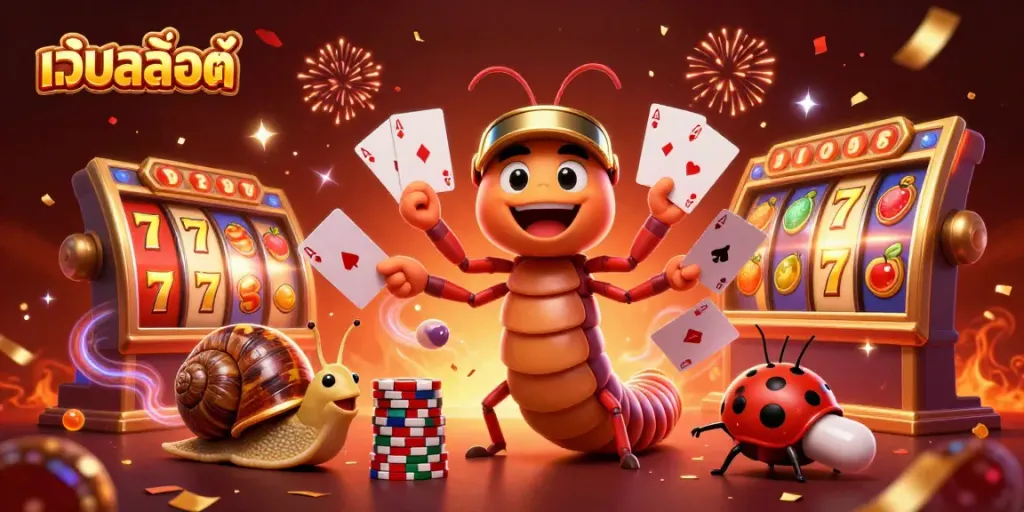 Experience the excitement of เว็บสล็อตแท้ with a vibrant 3D scene featuring animated characters and dynamic slot elements.