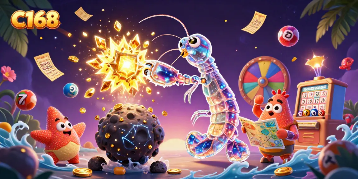 Experience the excitement of C168 with a dynamic 3D illustration of a galactic samurai and prize elements.