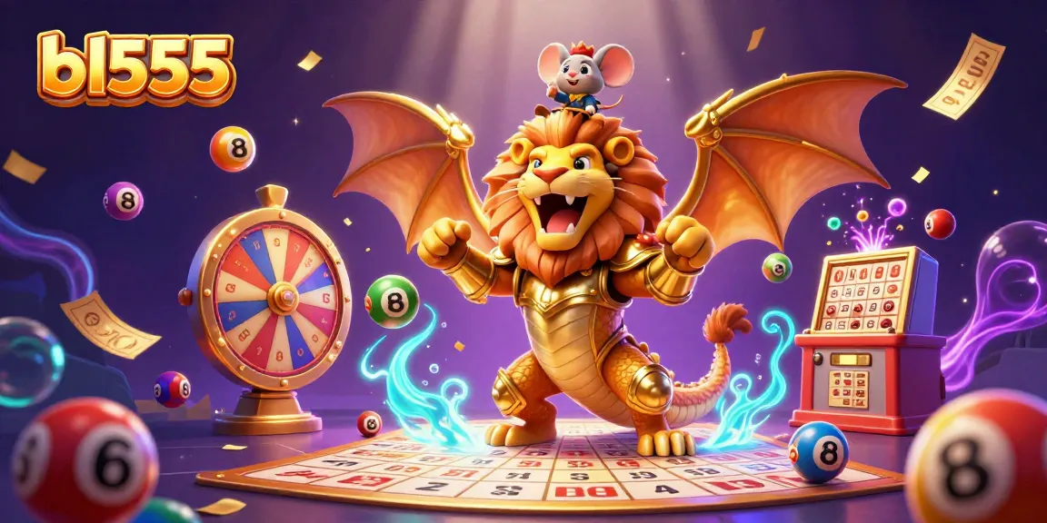 Experience the excitement of bl555 with a roaring chimera and dynamic lottery elements in a vibrant casino atmosphere.