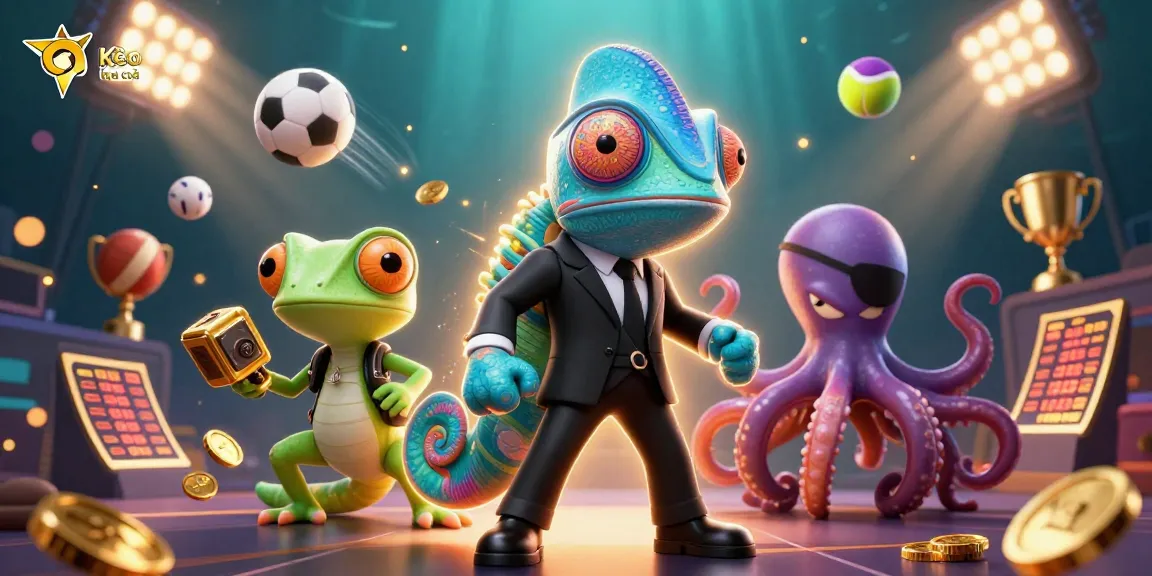 Win big with Kèo nhà cái as colorful characters engage in dynamic sports betting action.