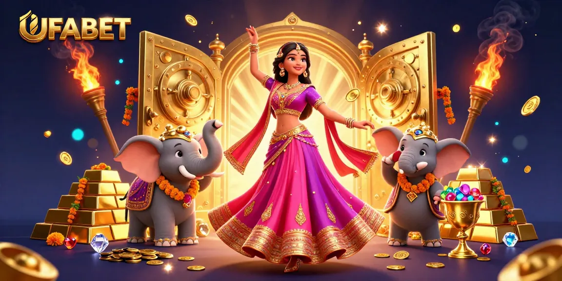 Bet big with UFABET while enjoying a vibrant casino scene featuring exotic characters and treasures.
