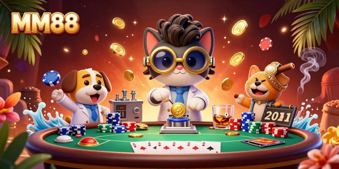 Experience excitement with MM88 in a thrilling casino scene featuring playful characters.