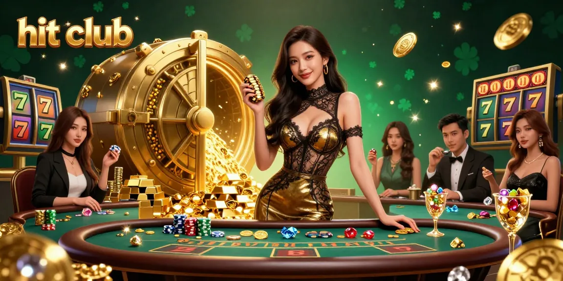 Experience thrills at Hit Club with high-stakes baccarat and golden chips in a lavish setting.