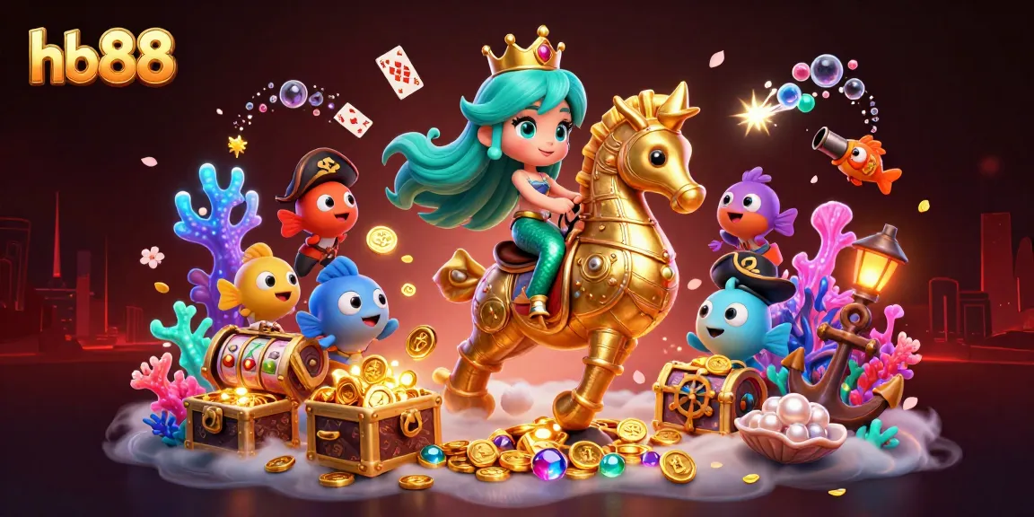 Play and win big with hb88 in this vibrant underwater casino-themed illustration.