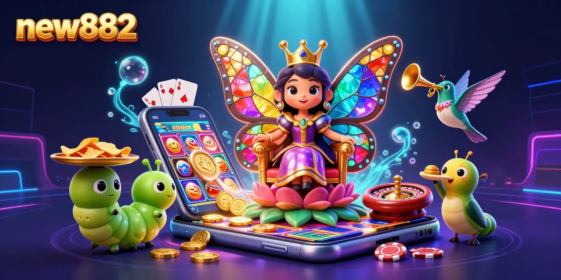 Win exciting jackpots at new882 in a vibrant 3D casino scene with captivating characters and dazzling game elements.