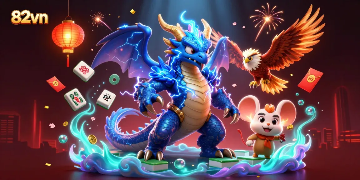 Experience thrilling gaming features with 82vn, showcasing vibrant casino elements and characters.