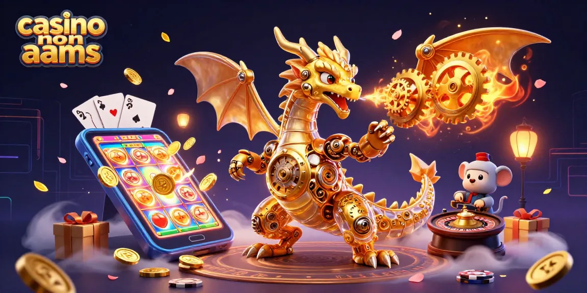 Giocando ai casino non AAMS, esplora un drago dorato e smartphone con slot game.