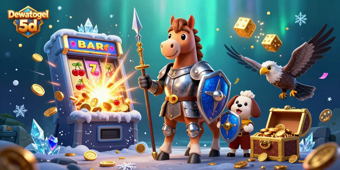 Experience thrilling gameplay with Dewatogel 5d as knights and lucky symbols collide in an exciting casino scene.