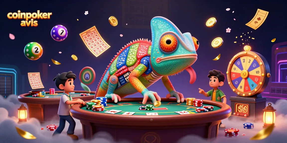 coinpoker avis : gagner des jetons en jouant aux tables de poker avec un caméléon animateur dynamique