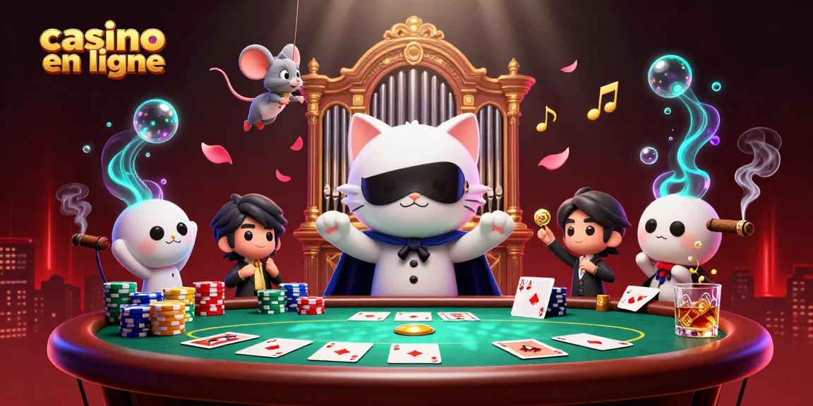 Jouer au casino en ligne avec des personnages de jeu et de la musique dans un décor lumineux.