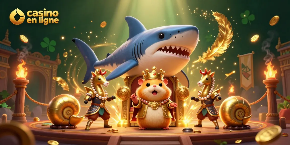 Plongez dans l'univers du casino en ligne avec un roi hamster sur son trône, entouré de gardes et de jeux captivants.