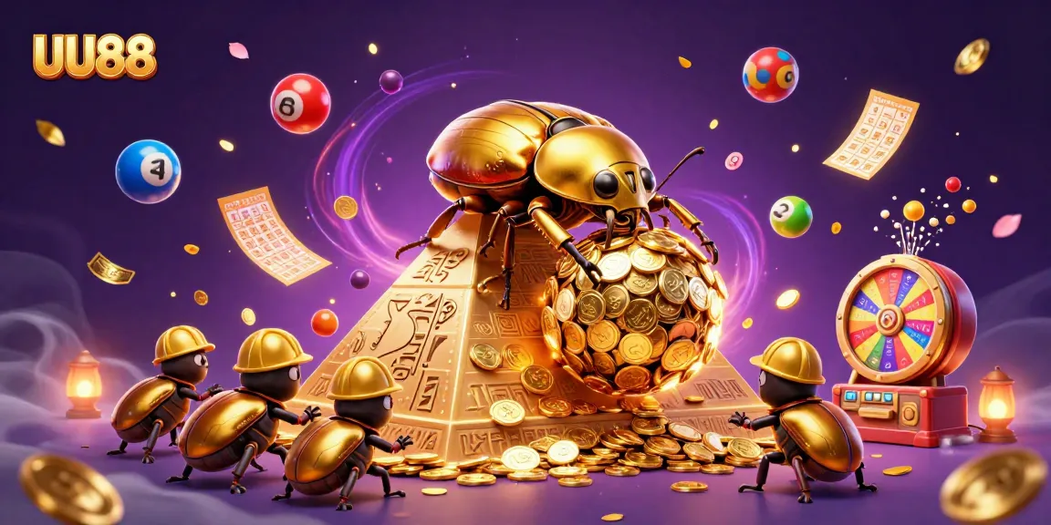 Play at UU88 and explore vibrant lottery balls, golden coins, and exciting casino symbols.