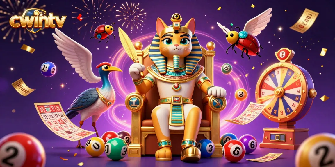 Engaging scene featuring cwintv's cartoon Egyptian pharaoh cat surrounded by dynamic gambling elements.