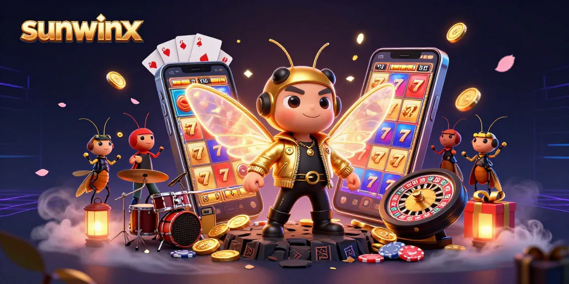 Engage with sunwinx in an electrifying casino scene featuring vibrant slot games and charismatic characters.