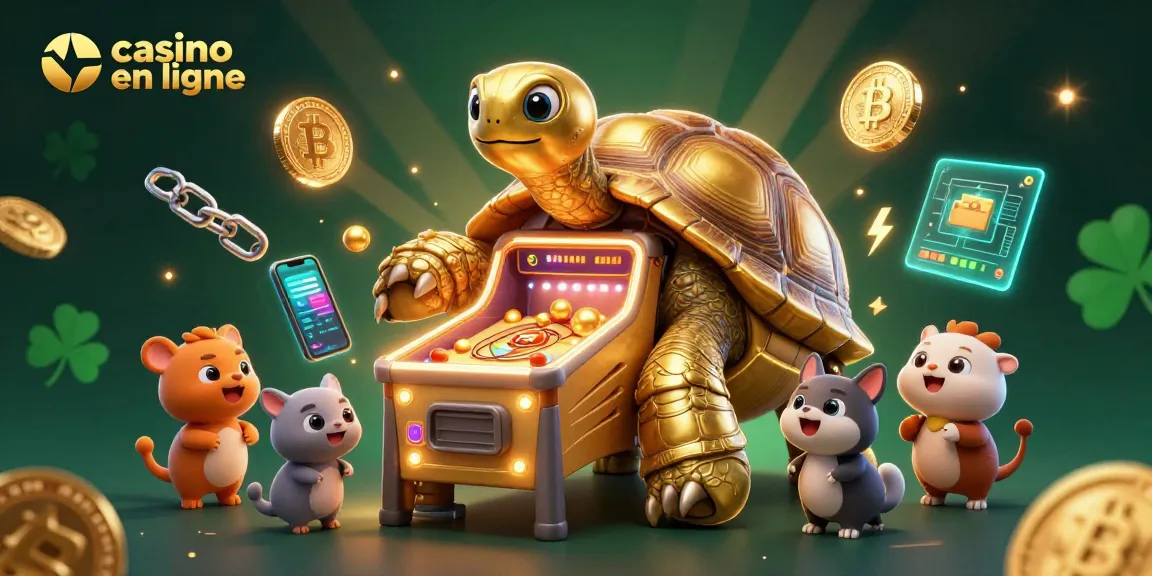 Jouer au casino en ligne avec des machines à sous et une tortue géante interactive.